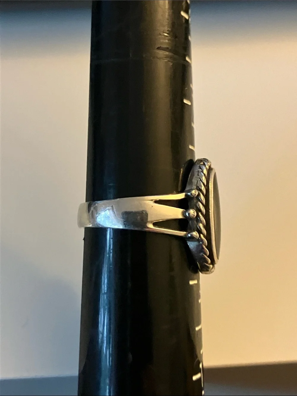 Sterling Silver Black Onyx Oval Ring with Rope Detail